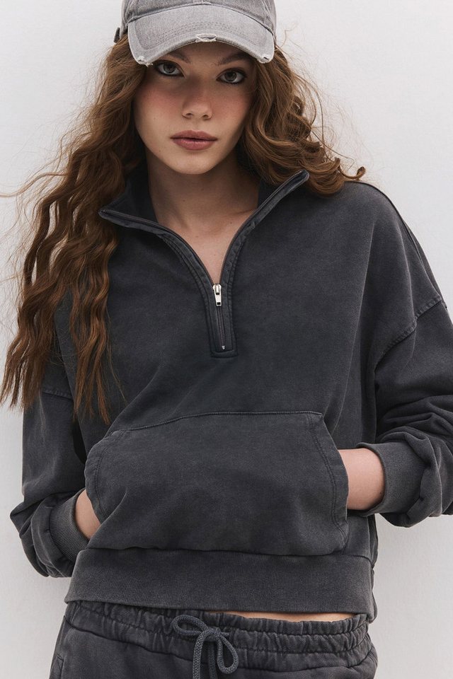 No Matter What Kapuzenpullover Baumwoll-Sweatshirt mit verwaschenem Effekt und Tasche von No Matter What