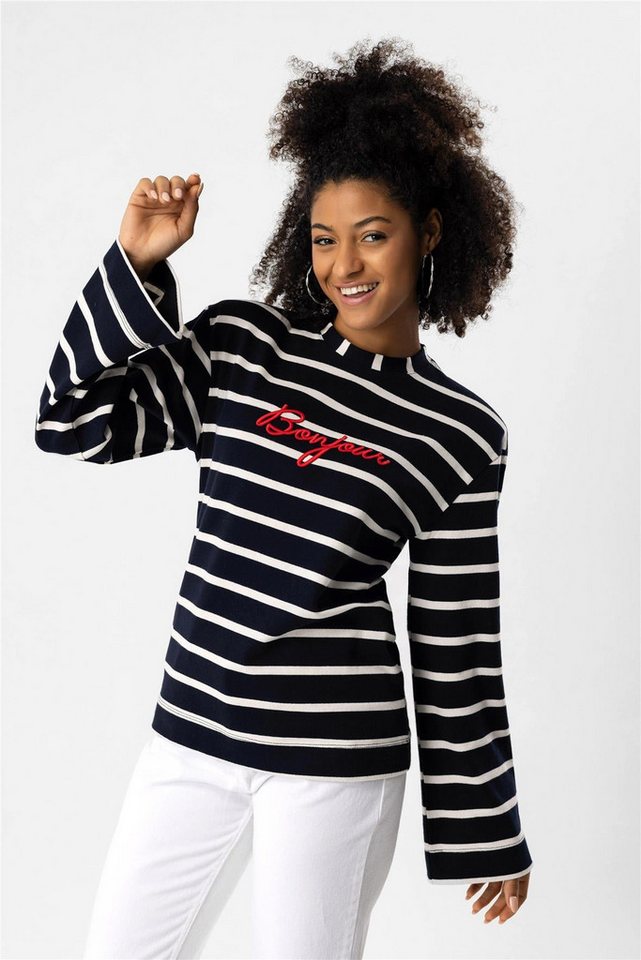 No Matter What Sweatshirt Gestreiftes, wattiertes Sweatshirt 100 mit Stickerei vorne von No Matter What