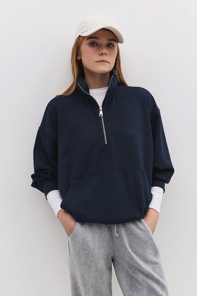 No Matter What Sweatshirt Modal-Sweatshirt mit halbem Reißverschluss von No Matter What