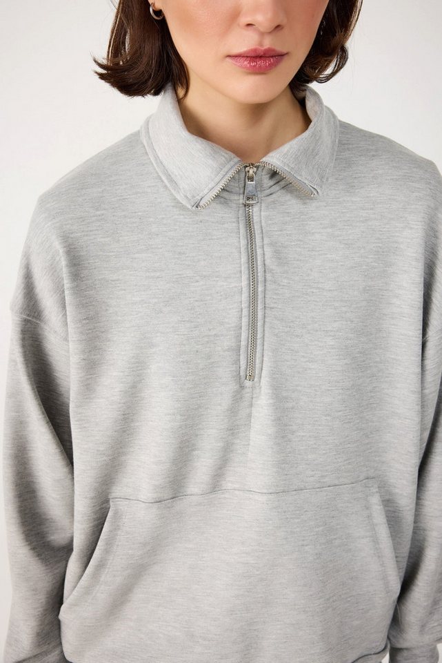 No Matter What Kapuzenpullover Modal-Sweatshirt mit halbem Reißverschluss von No Matter What