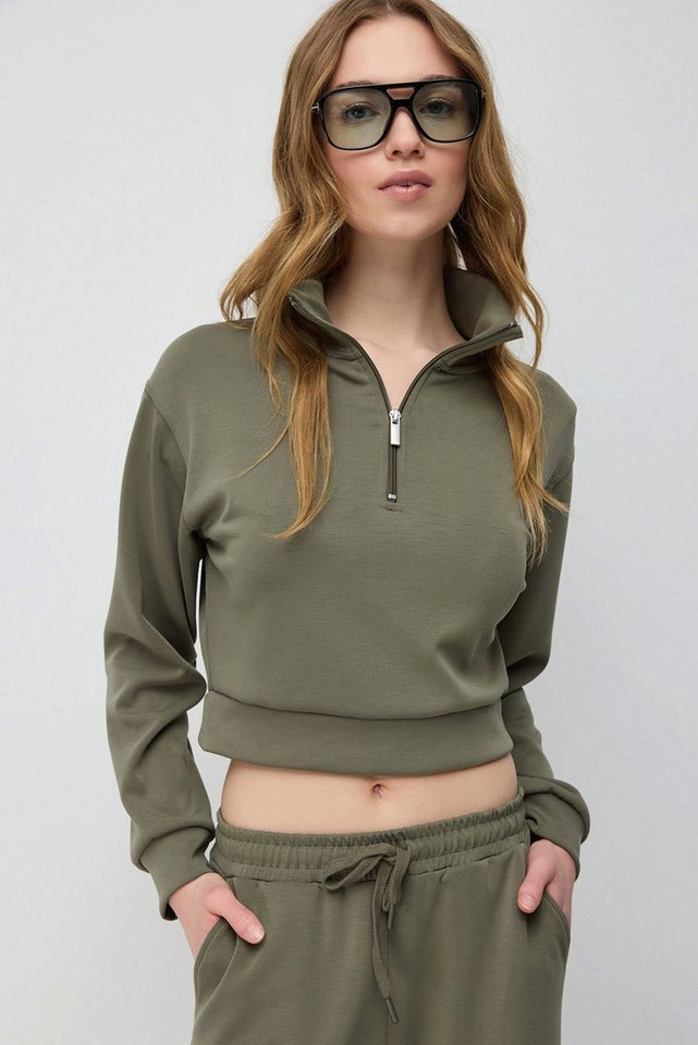 No Matter What Kapuzenpullover Weiches, strukturiertes Sweatshirt mit halbem Reißverschluss von No Matter What