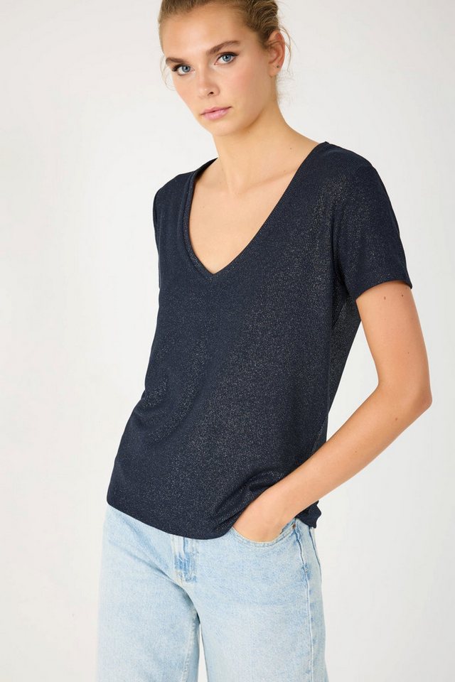 No Matter What T-Shirt Glitzernder Stoff mit V-Ausschnitt, Basic von No Matter What