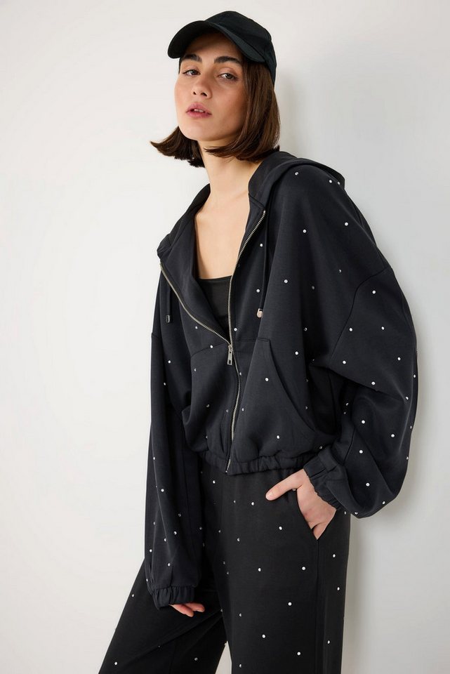 No Matter What Jeansjacke Sweatjacke aus Baumwolle mit Steindruck und Kapuze von No Matter What