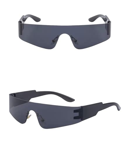 Futuristische Sonnenbrille mit einer Gläser, randlos, für Damen und Herren, reflektierender Spiegel, Schwarze Farbtöne Futuristische Sonnenbrille mit einer Gläser, randlos, für Damen und Herren, reflektierender Spiegel, Schwarze Farbtöne von No Name Ltd