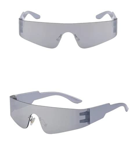 Futuristische Sonnenbrille mit einer Gläser, randlos, für Damen und Herren, reflektierender Spiegel, Silberfarben verspiegelt von No Name Ltd