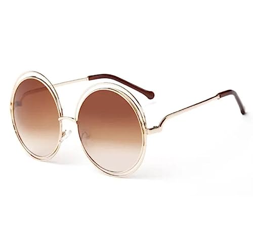 No Name Ltd Celeb Übergroße Kreis-Sonnenbrille für Damen, silberfarben, dunkel verspiegelte Gläser, Ibiza-Trends, Goldfarbener Farbverlauf, Braun, X-Large von No Name Ltd