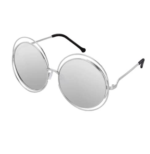 No Name Ltd Celeb Oversized Circle Sonnenbrille für Frauen Damen Silber dunkel verspiegelte Gläser Ibiza Trends, silber, X-Large von No Name Ltd