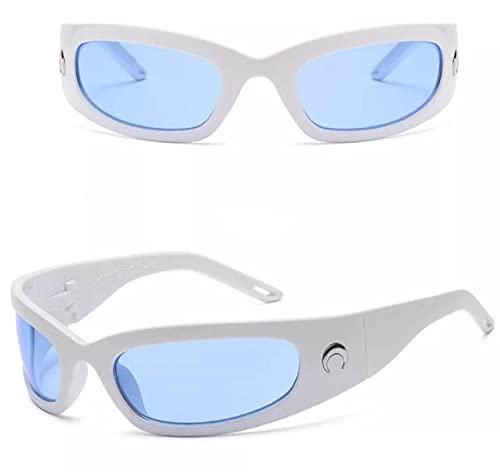 No Name Ltd Damen-Sonnenbrille, Halbmond, UV-Schutz, polarisiert, für Damen und Herren, Weiß – blaue Linse, Einheitsgröße No Name Ltd Damen-Sonnenbrille, Halbmond, UV-Schutz, polarisiert, für Damen und Herren, Weiß – blaue Linse, Einheitsgröße von No Name Ltd