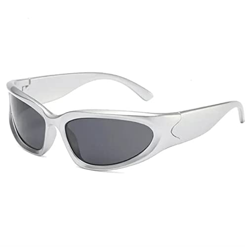 No Name Ltd Kim K Silver All Sports Sonnenbrille Celeb Style Futuristisch Dunkle Linse Wraparound für Damen Herren Reflektierender Spiegel, Silberfarben, Einheitsgröße von No Name Ltd