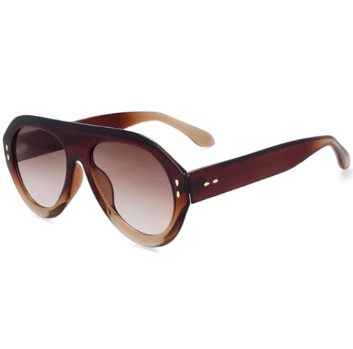 No Name Ltd Retro Ombre Champagner Oversized Oval Sonnenbrille Leicht Browline Getönte Farbverlauf Tan Gläser Vintage 1970er Jahre Stil Designer Style Fashion Eyewear von No Name Ltd