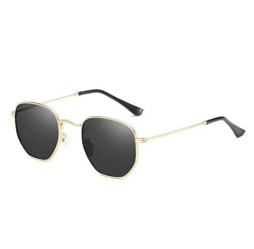 No Name Ltd Sechseckige Sonnenbrille für Damen, modisch, Retro, Hippie, Vintage, 2025, Ibiza-Festival (Schwarz & Gold), schwarz / gold, Einheitsgröße von No Name Ltd