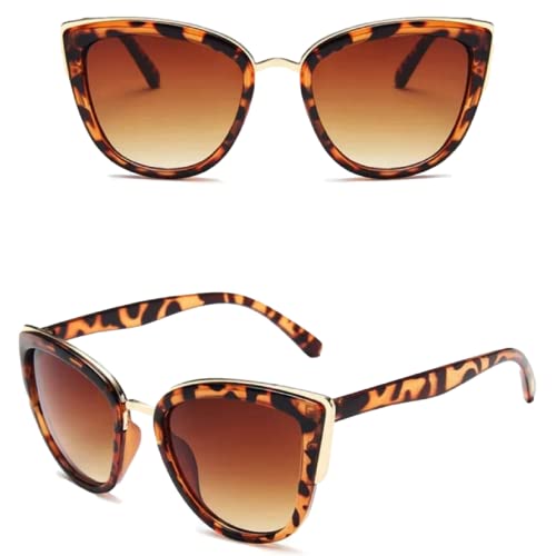 No Name Ltd Übergroße Cateye Sonnenbrille Frauen Damen Gradient Linse Gold Detail Rahmen Retro Trending Eyewear, Leopardenmuster, Big von No Name Ltd