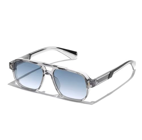 Ovale quadratische Sonnenbrille mit transparentem grauem Rahmen, Farbverlauf, blau, leicht getönte Gläser, transparent, klobig, durchscheinender Rahmen, trendig von No Name Ltd