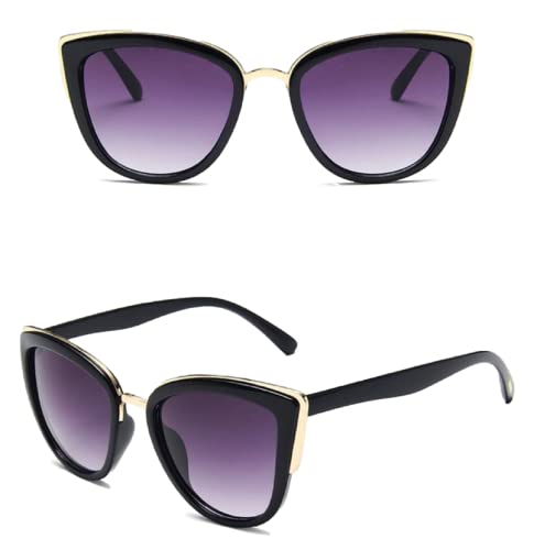 No Name Ltd Übergroße Cateye-Sonnenbrille für Damen mit Farbverlauf, goldfarbener Rahmen, Retro-Trend-Brille, Schwarzer Rahmen, Big von No Name Ltd