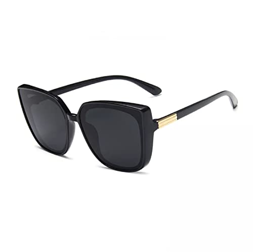 Schwarze quadratische Cateye Sonnenbrille für Damen, Celeb Retro Vintage Gold Detail Oversize Rahmen von No Name Ltd