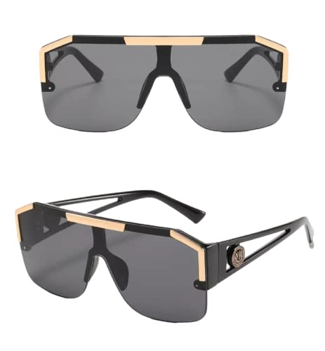 Übergroße Rapper Shield Sonnenbrille für Männer und Frauen, Promi, quadratisch, Retro-Hip-Hop-Schattierungen, Schwarz / Gold von No Name Ltd