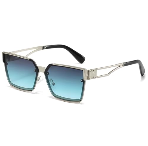 Übergroße quadratische Sonnenbrille für Herren und Damen, sechseckig, quadratischer Rahmen, geometrisch, rahmenlos, kühles Grün, Farbverlauf von No Name Ltd