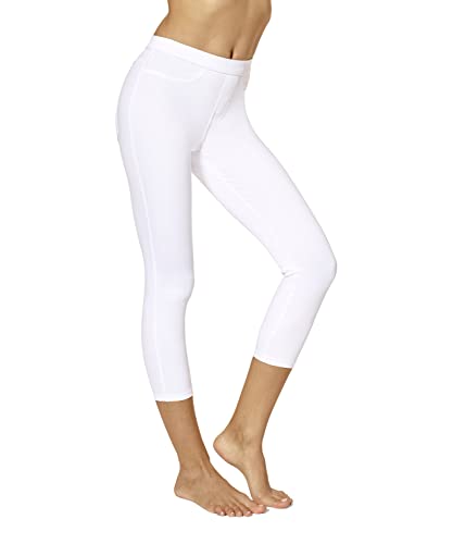 No Nonsense Damen Klassische Denim-Capri Taschen, Bequeme Stretch-Hose Zum Überziehen Leggings, Weiss/opulenter Garten, X-Groß von No Nonsense