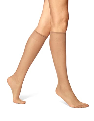 No Nonsense Damen Sheer Knee High Value Pack with Comfort Top Sockshosiery, Hellbraune verstärkte Zehen, 10 Paar, Regular (10er No Nonsense Damen Sheer Knee High Value Pack with Comfort Top Sockshosiery, Hellbraune verstärkte Zehen, 10 Paar, Regular (10er von No Nonsense