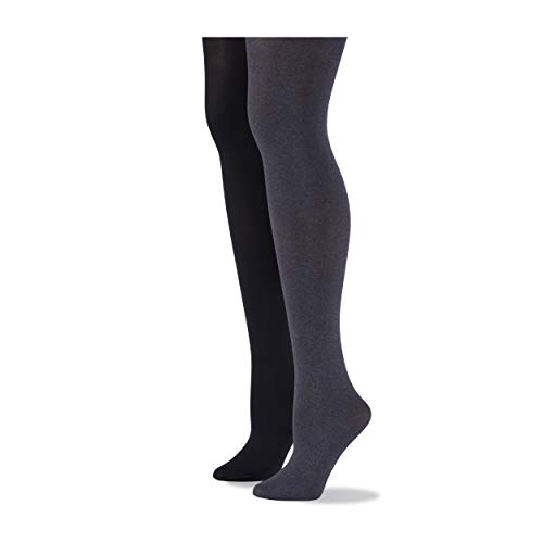 No Nonsense Damen Super-Opaque Control-top Tights Strumpfhose, 90 den, Schwarz/Graphit Heather, S (2er Pack) von No Nonsense