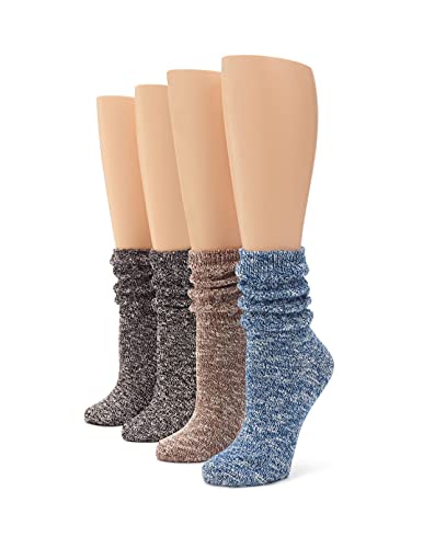 No Nonsense Women's Marl Slub Slouch Boot Sock, 4 Pair Pack, Black/Black/Brown/Blue, 4-10 von No Nonsense
