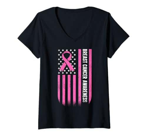 Damen Breast Cancer Awareness In October We Wear Pink Womens T-Shirt mit V-Ausschnitt Damen Breast Cancer Awareness In October We Wear Pink Womens T-Shirt mit V-Ausschnitt von No One Fights Breast Cancer Alone Pink Out Ribbon