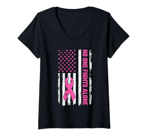 Damen Breast Cancer Awareness In October We Wear Pink Womens T-Shirt mit V-Ausschnitt Damen Breast Cancer Awareness In October We Wear Pink Womens T-Shirt mit V-Ausschnitt von No One Fights Breast Cancer Alone Pink Out Ribbon