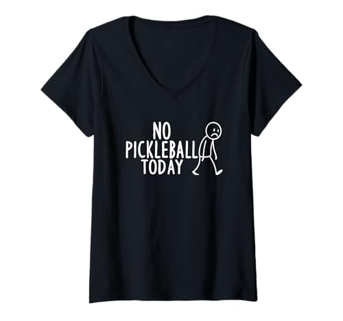 Damen Humor-Pickleball-Spieler Minimalistischer Lustiger Pickleball-Liebhaber T-Shirt mit V-Ausschnitt von No Pickleball Today Sad Stick Figure Court Humor