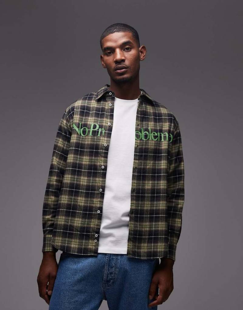 No Problemo - Langärmliges Baumwollhemd in Grün mit Logo und Karomuster von No Problemo