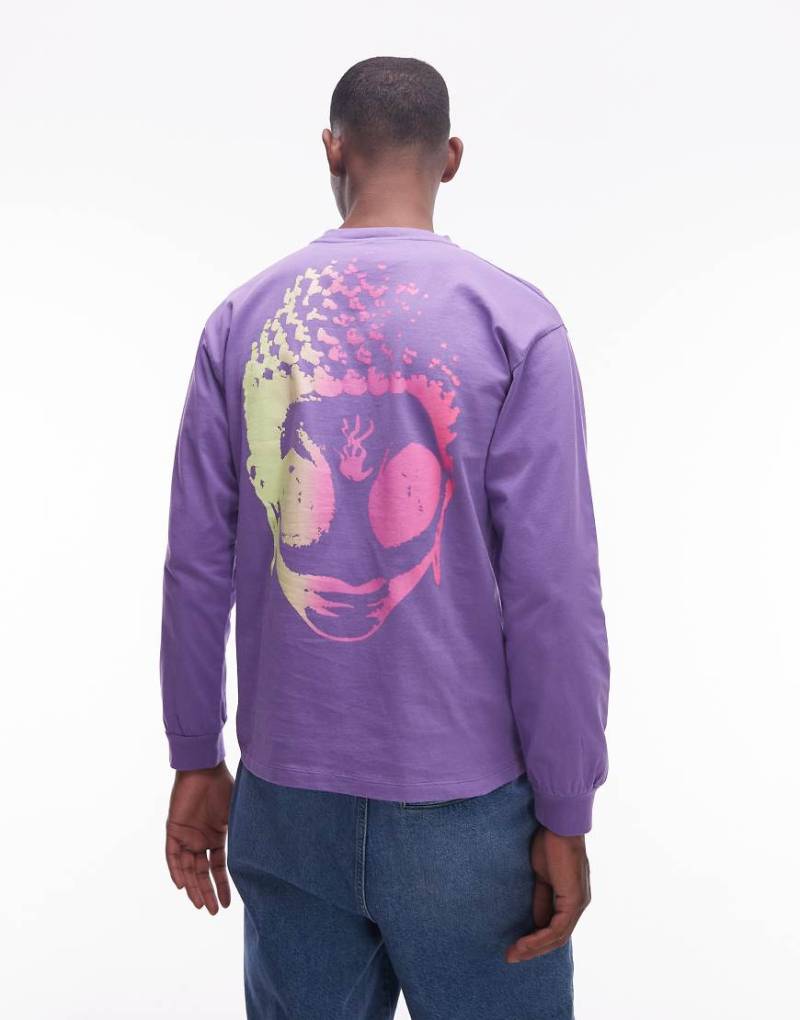 No Problemo - Langärmliges Baumwoll-T-Shirt in Flieder mit kleinem Logo und Rückenprint-Lila von No Problemo