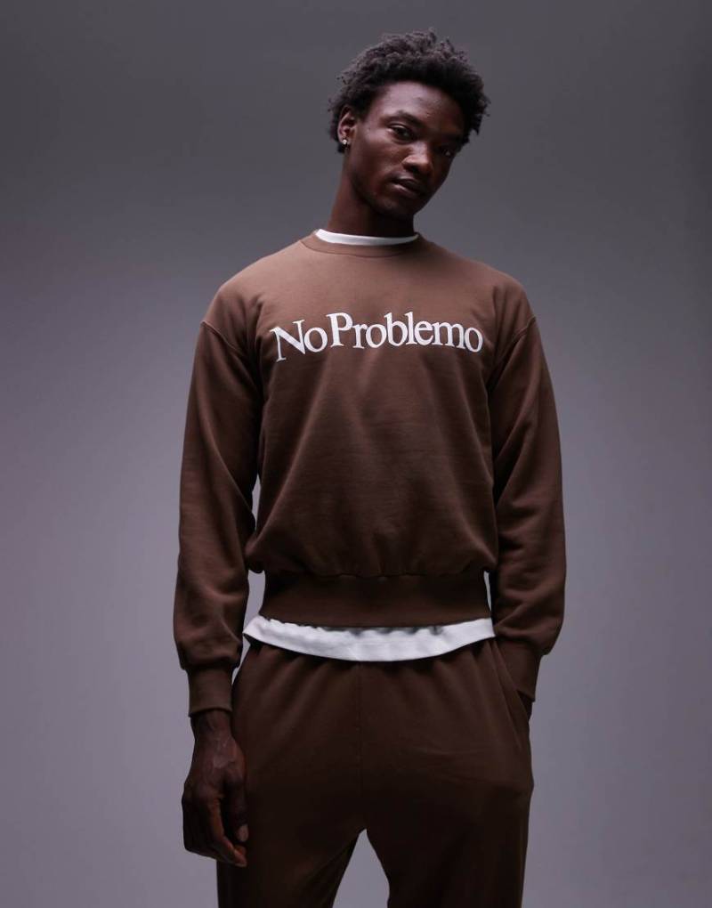 No Problemo - Baumwoll-Sweatshirt in Schokobraun mit Logo-Brown von No Problemo