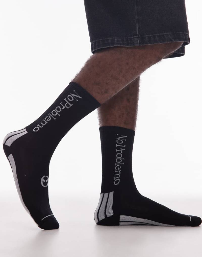 No Problemo - Socken in Schwarz mit Streifenverzierung und Logodetail von No Problemo