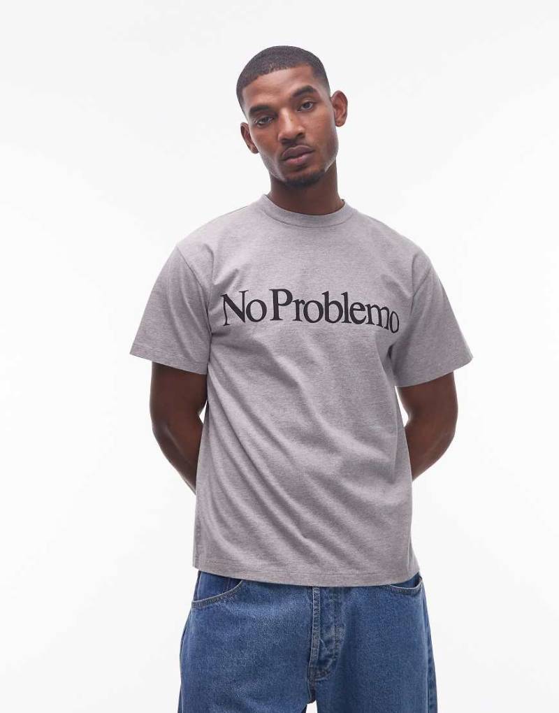 No Problemo - Baumwoll-T-Shirt in meliertem Grau mit Logo von No Problemo