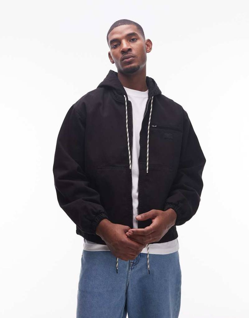 No Problemo - Workwear-Jacke aus Baumwolle in Schwarz mit Reißverschluss und Kapuze von No Problemo