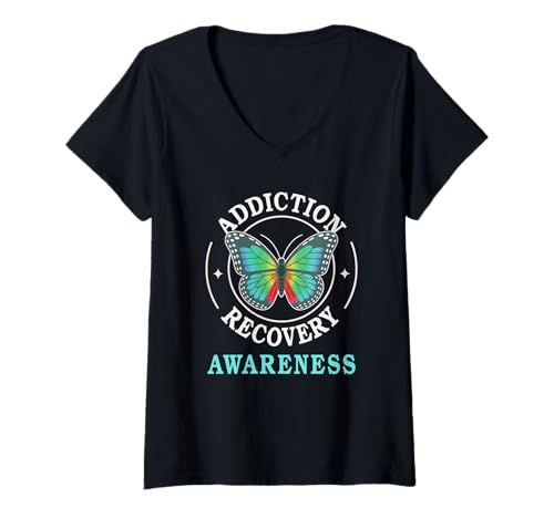 Damen Normalisieren Sie nüchterne Sucht Erholung Bewusstsein Mama AA Sponsor T-Shirt mit V-Ausschnitt von No Shame In My Sobriety Gangster Award NA Humor