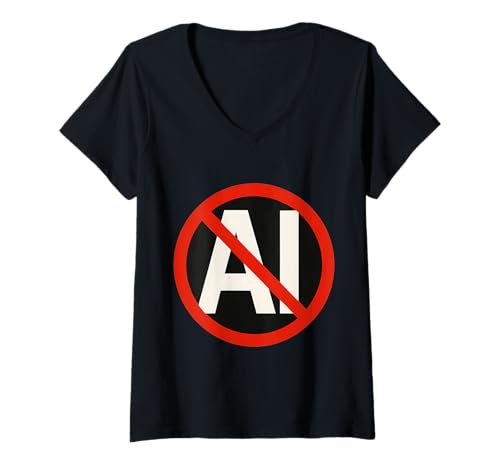 Damen Nein zum Widerstand gegen KI-Gegner gegen künstliche Intelligenz T-Shirt mit V-Ausschnitt Damen Nein zum Widerstand gegen KI-Gegner gegen künstliche Intelligenz T-Shirt mit V-Ausschnitt von No To AI Anti Artificial Intelligence Products
