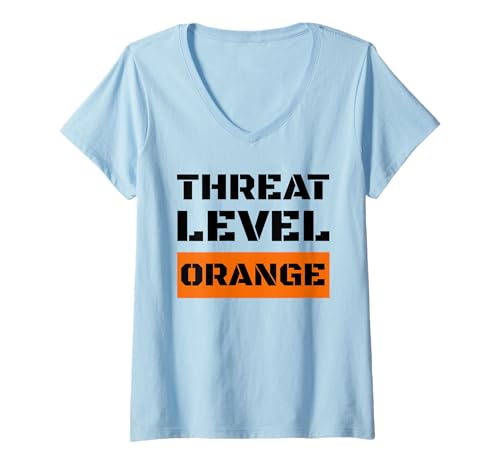 Damen Threat Level Orange High Risk of Trump Ruining America T-Shirt mit V-Ausschnitt von No Trump - Valmar Gear