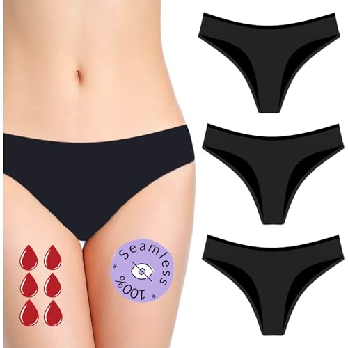 3er Pack - Perioden Unterwäsche Unsichtbar Nahtlos - Waschbar - Baumwolle - Ökologisch - Menstruation - Unterwäsche für die Periode - Periodenslips - Mädchen Damen - XXS 4XL (Jade-Pack, Schwarz, M) von NoBlood