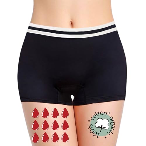 Boxer Perioden Unterwäsche- Starke Blutung - 🌿 Baumwolle - Nacht - Unterwäsche für die Periode - Periodenslips - Shorty Boxershorts - Stark - Mädchen Damen (Neo, Schwarz, S) von NoBlood