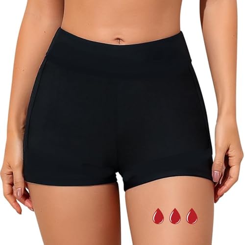 Menstruations-Badeanzug | 12 Jahre/4XL | Pool und Meer | Waschbar | Badeshorts Schwimmshorts | Teen Weiblich Mädchen (Short, Schwarz, L) von NoBlood