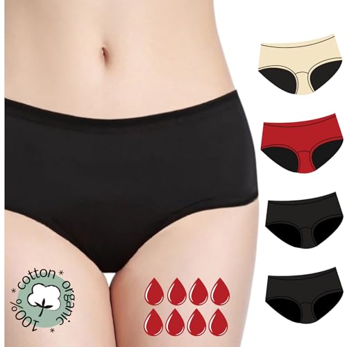 NoBlood Anfänger Packet 4er Pack (2 x Schwartz - 1 x Rot - 1 x Nude) Perioden Unterwäsche - Waschbar - Baumwolle - Ökologisch - Mädchen Damen - XXS / 4XL (Starter 3,M) von NoBlood