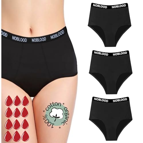 Perioden Unterwäsche = 2-3 Tampons - Waschbar - Baumwolle - Ökologisch - Menstruation - Unterwäsche für die Periode - Periodenslips - Absorbierend - Mädchen Damen - XXS / 4XL (Basisch-Pack, XXL) von NoBlood