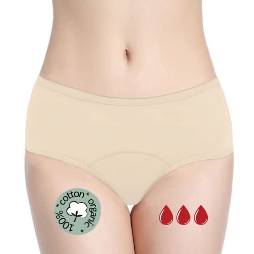Perioden Unterwäsche = 2-3 Tampons - Waschbar - Baumwolle - Ökologisch - Menstruation - Unterwäsche für die Periode - Periodenslips - Absorbierend - Mädchen Damen - XXS / 4XL (Nude-Mohina, XS) von NoBlood