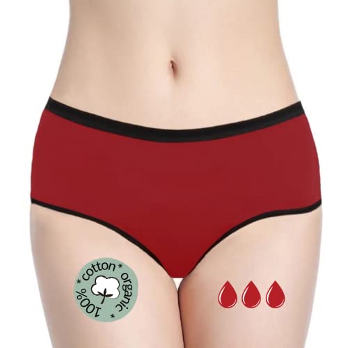 Perioden Unterwäsche = 2-3 Tampons - Waschbar - Baumwolle - Ökologisch - Menstruation - Unterwäsche für die Periode - Periodenslips - Absorbierend - Mädchen Damen - XXS / 4XL (Red-Mohina, XXS) von NoBlood