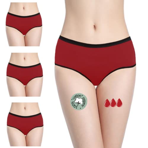 Perioden Unterwäsche = 2-3 Tampons - Waschbar - Baumwolle - Ökologisch - Menstruation - Unterwäsche für die Periode - Periodenslips - Absorbierend - Mädchen Damen - XXS / 4XL (Red-Mohina-Pack, S) von NoBlood