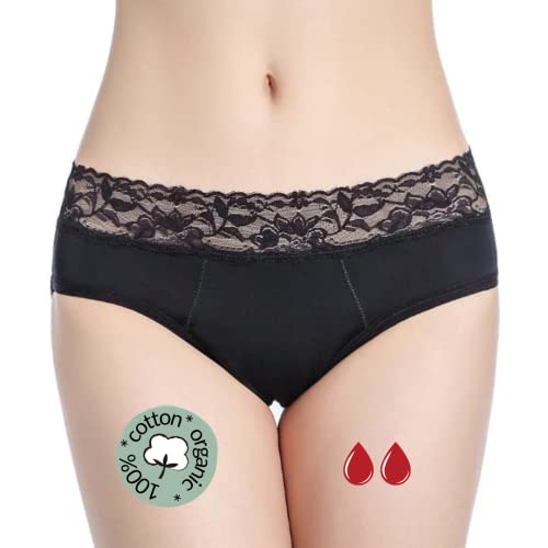 Perioden Unterwäsche = 2-3 Tampons - Waschbar - Baumwolle - Ökologisch - Menstruation - Unterwäsche für die Periode - Periodenslips - Absorbierend - Mädchen Damen - XXS / 4XL (Spitzenborte, L) von NoBlood