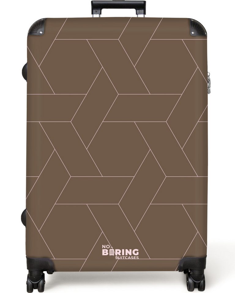 NoBoringSuitcases.com© Hartschalen-Trolley Brauner Hintergrund mit hellrosa Linien 77 cm - 98 L, 8 Rollen, Koffer Groß für 30kg, Trolley, Rollkoffer, Reisekoffer von NoBoringSuitcases.com©
