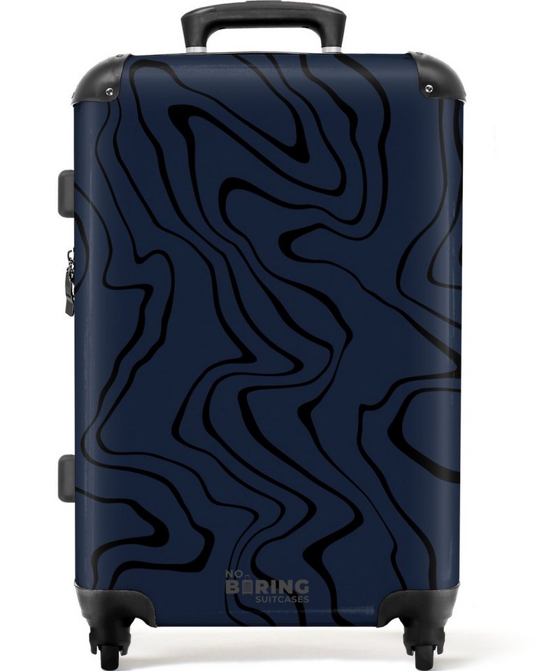 NoBoringSuitcases.com© Hartschalen-Trolley Dunkelblauer Hintergrund mit abstrakten schwarzen Linien 67 cm - 72 L, 4 Rollen, Koffer Mittelgroß für 20kg, Suitcase für Erwachsene, Reisekoffer von NoBoringSuitcases.com©