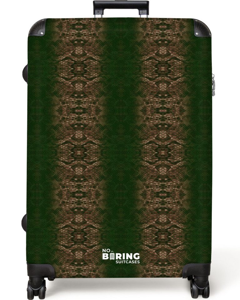NoBoringSuitcases.com© Hartschalen-Trolley Dunkelbraune Schlangenhaut mit symmetrischer Schuppenstruktur 77 cm -, 8 Rollen, Koffer Groß für 30kg, Trolley, Rollkoffer, Reisekoffer von NoBoringSuitcases.com©
