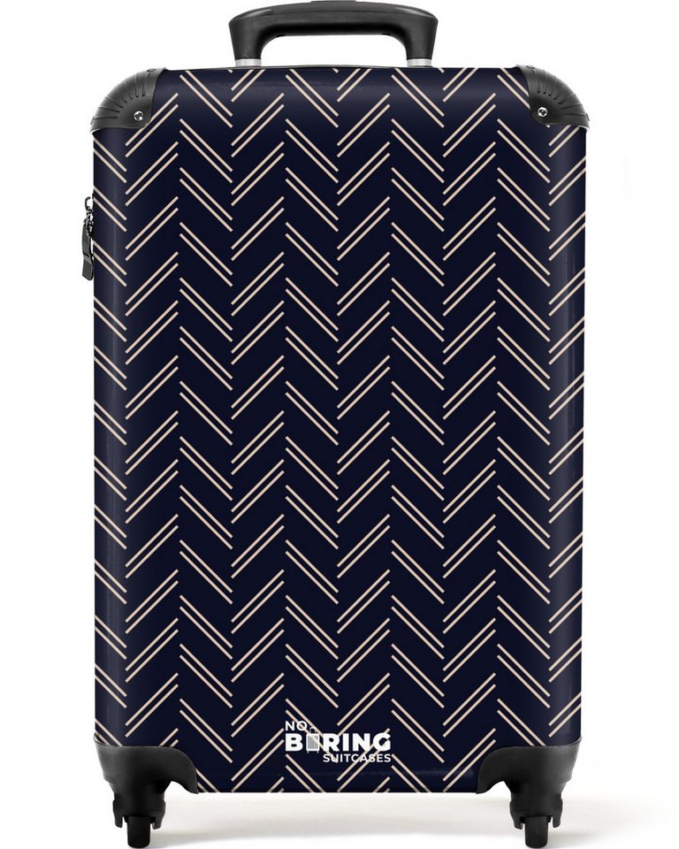 NoBoringSuitcases.com© Hartschalen-Trolley Fischgrätenmuster mit hellrosa Linien auf dunkelblau 55x35x20cm, 4 Rollen, Handgepäck Koffer & Trolleys, Luggage, Reisekoffer Frauen von NoBoringSuitcases.com©